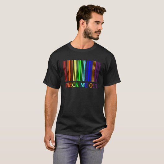 Check Cute About Me Out Barcode Rainbow Gay Pride  T-shirt (Voorkant volledig)