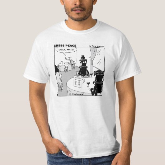 "Check Mate" hilarische Chess Peace cartoon T-shirt (Voorkant)