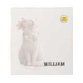 CHECK MEO White Cat with Headphones – Personalized Notitieblok (Voorkant)