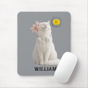 CHECK MEO Witte Kat met Koptelefoon – Gepersonalis Muismat