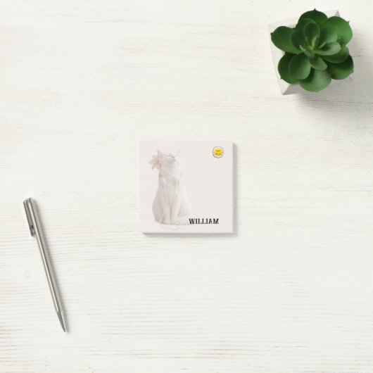CHECK MEO Witte Kat met Koptelefoon – Gepersonalis Post-it® Notes (Kantoor)