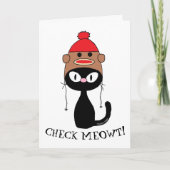 Check Meowt. Black Cat w Sock Monkey Pet Birthday Kaart (Voorkant)
