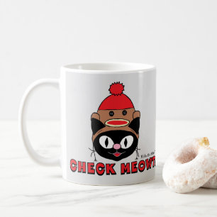 CHECK MEOWT! Cartoon Kitty met Sock Monkey Hoed Koffiemok