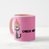 Check Meowt! Cartoon Zwarte Kat met Sock Monkey Ho Mok (Voorkant links)