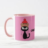 Check Meowt. Cartoon zwarte kat met Sock Monkey Pe Mok (Links)