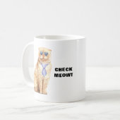 Check Meowt Cat met zonnebril en Stropdas Funny Koffiemok (Voorkant links)