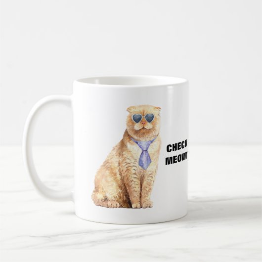 Check Meowt Cat met zonnebril en Stropdas Funny Koffiemok (Links)