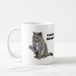 Check Meowt Cat met zonnebril en Stropdas Funny Koffiemok