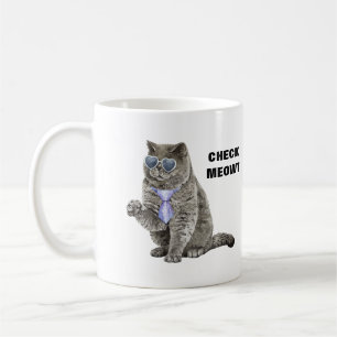 Check Meowt Cat met zonnebril en Stropdas Funny Koffiemok