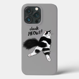 Check Meowt - Funny Black and White Cat Sploot Case-Mate iPhone Case