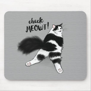 Check Meowt. Funny Black and White Cat Sploot Muismat