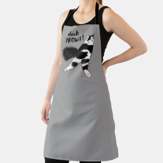 Check Meowt. Funny Black and White Cat Sploot Schort (Insitu)