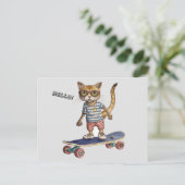 Check Meowt! Funny Cat Skateboarden Briefkaart (Staand voorkant)