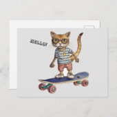 Check Meowt! Funny Cat Skateboarden Briefkaart (Voorkant / Achterkant)