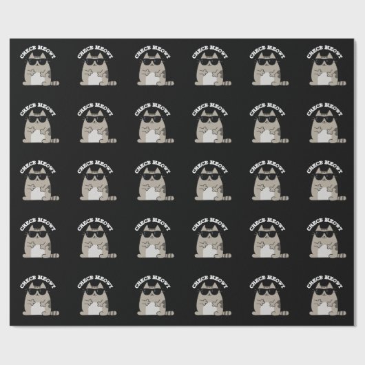 Check Meowt Funny Cool Cat Pun Dark BG Cadeaupapier (Vlak)