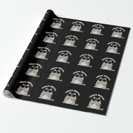 Check Meowt Funny Cool Cat Pun Dark BG Cadeaupapier (Uitgerold)