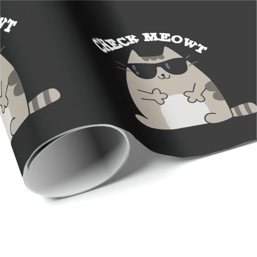 Check Meowt Funny Cool Cat Pun Dark BG Cadeaupapier (Rol Hoek)