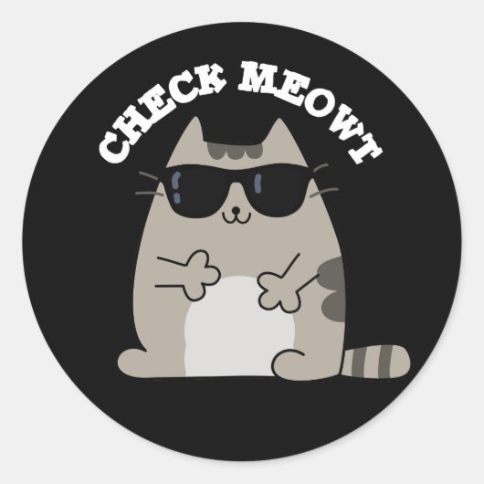 Check Meowt Funny Cool Cat Pun Dark BG Ronde Sticker (Voorkant)