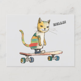 Check Meowt! Funny Cool Cat Skateboarden Briefkaar Briefkaart