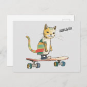 Check Meowt! Funny Cool Cat Skateboarden Briefkaar Briefkaart (Voorkant / Achterkant)