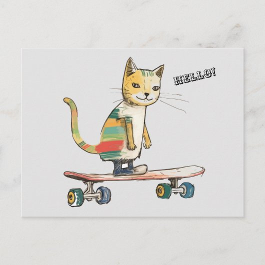 Check Meowt! Funny Cool Cat Skateboarden Briefkaar Briefkaart (Voorkant)