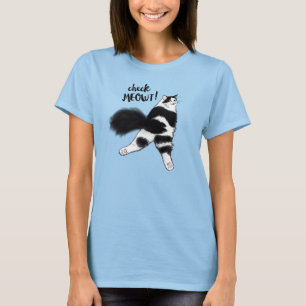 Check Meowt Funny Zwart-wit Cat Sploot T-Shi T-shirt