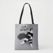 Check Meowt! Grappige kat Sploot zwart-wit kat Tote Bag (Voorkant)