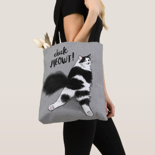 Check Meowt! Grappige kat Sploot zwart-wit kat Tote Bag