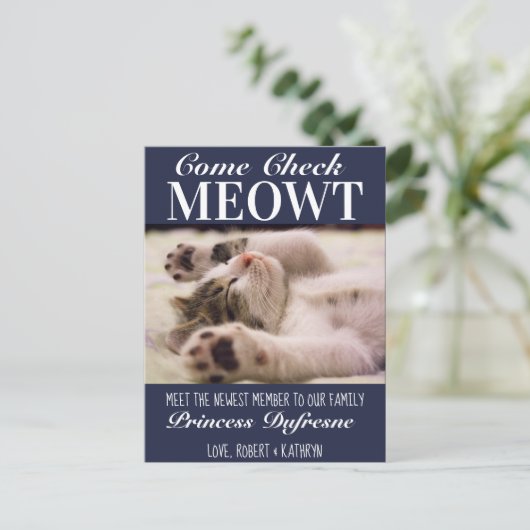 "Check Meowt" - Nieuw kat koninklijk blauw Briefkaart (Staand voorkant)