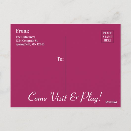 "Check Meowt" - Nieuwe kat-aankondiging Paars Briefkaart (Achterkant)