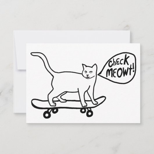 Check Meowt Punny Skateboarding Cat Black Kaart (Voorkant)