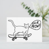 Check Meowt Punny Skateboarding Cat Black Kaart (Staand voorkant)