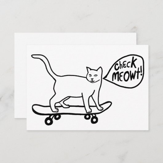 Check Meowt Punny Skateboarding Cat Black Kaart (Voorkant / Achterkant)