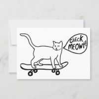 Check Meowt Punny Skateboarding Cat Black Kaart