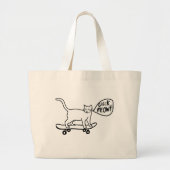 Check Meowt Punny Skateboarding Cat Black White Grote Tote Bag (Voorkant)