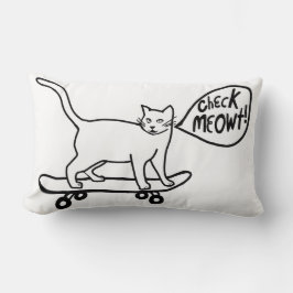 Check Meowt Punny Skateboarding Cat Black White Kussen
