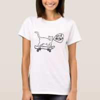 Check Meowt Punny Skateboarding Cat Black White