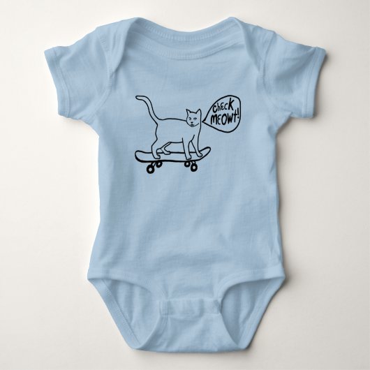 Check Meowt Punny Skateboarding Cat Romper (Voorkant)