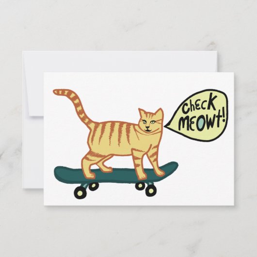 Check Meowt Punny Skateboarding Tabby Cat Card (Voorkant)