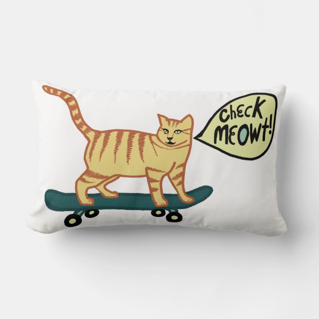 Check Meowt Punny Skateboarding Tabby Cat Kussen (Voorkant)