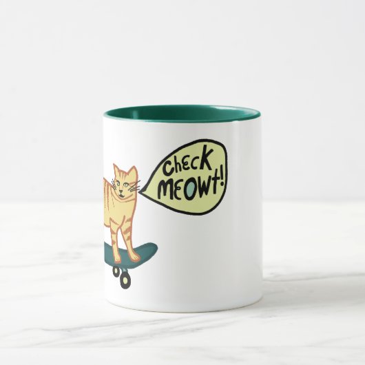 Check Meowt Punny Skateboarding Tabby Cat Mok (Midden)