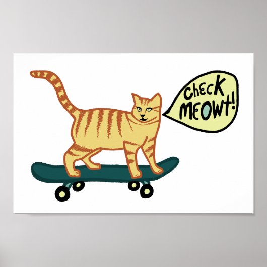 Check Meowt Punny Skateboarding Tabby Cat Poster (Voorkant)