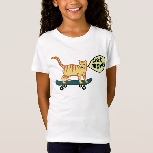 Check Meowt Punny Skateboarding Tabby Cat T-shirt (Voorkant)