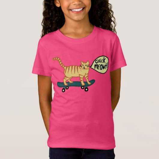 Check Meowt Punny Skateboarding Tabby Cat T-shirt (Voorkant)
