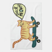 Check Meowt Punny Skateboarding Tabby Cat Theedoek (Verticaal)