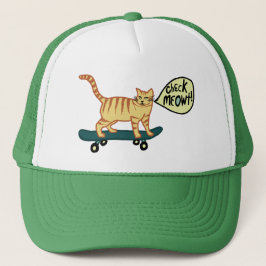 Check Meowt Punny Skateboarding Tabby Cat Trucker Pet