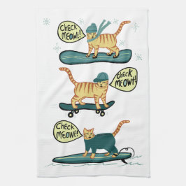 Check Meowt. Skateboard Surf Snowboard Tabblad Cat Theedoek