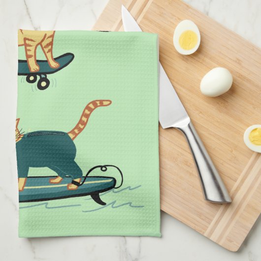 Check Meowt. Skateboard Surf Snowboard Tabblad Cat Theedoek (Quarter Fold)