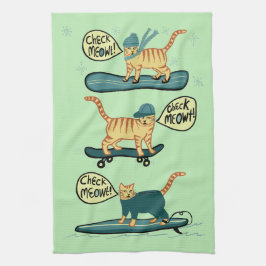 Check Meowt. Skateboard Surf Snowboard Tabblad Cat Theedoek