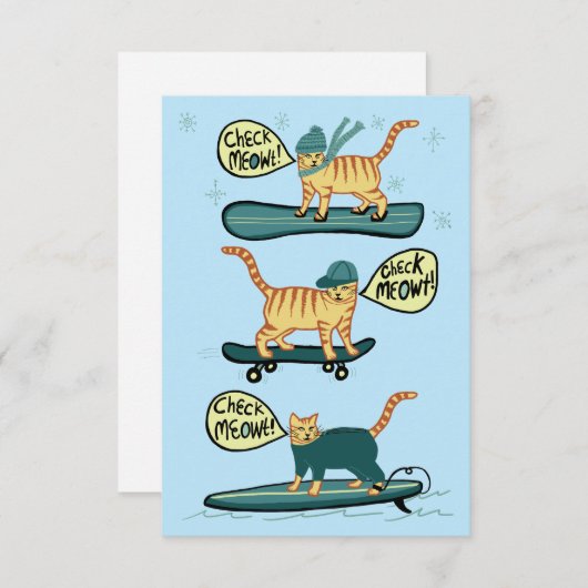 Check Meowt. Skateboard Surfer Snowboard Cat Kaart (Voorkant / Achterkant)